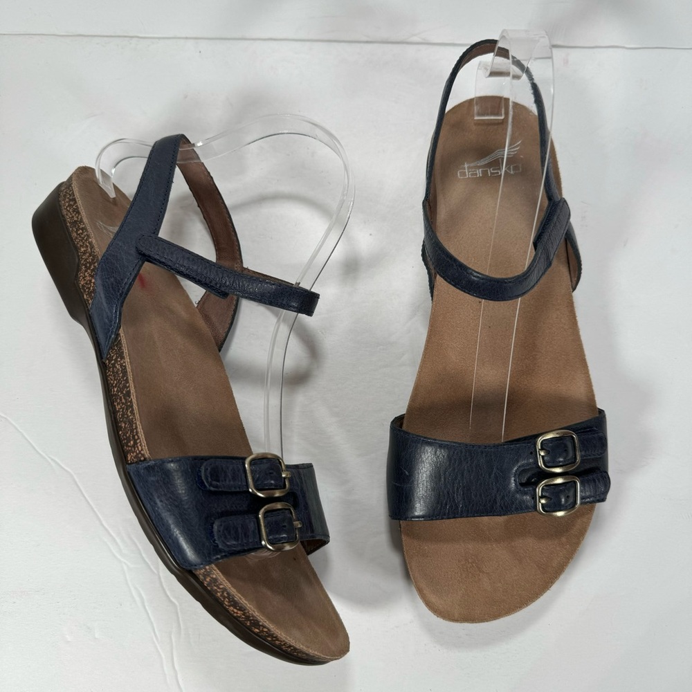 Dansko Rebekah Navy Blue Waxy Burnished Leather Comfort Sandals Women Size 11